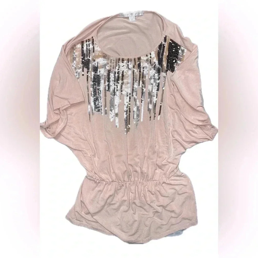 Boston proper peach pink sequin loose fit boho top